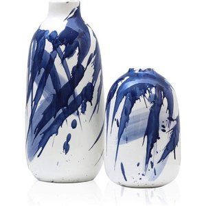 Modern Ceramic Vase, Home Decor Accents, Navy Blue and White Vases for Flowers